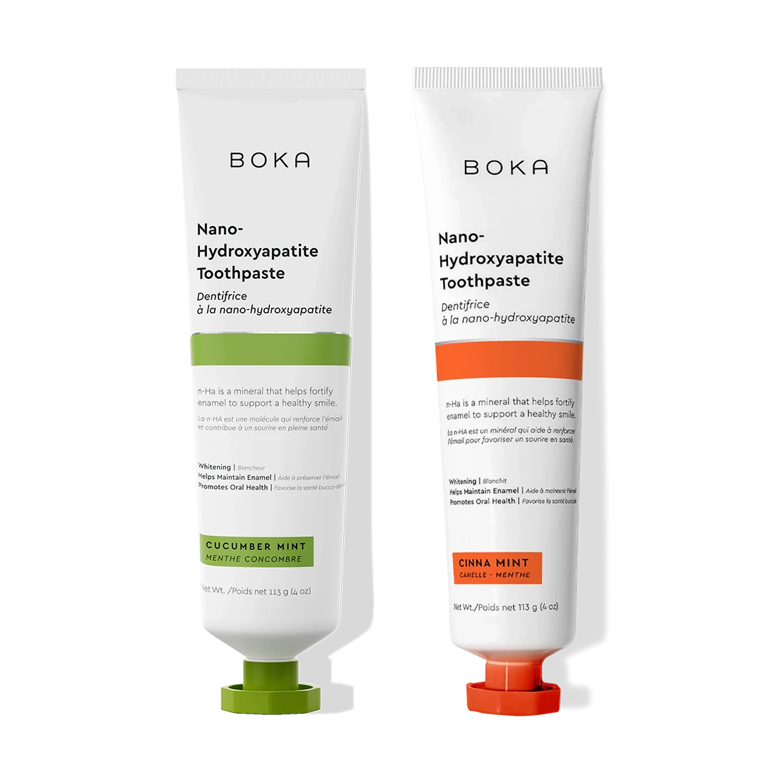 N-Ha Toothpaste 2-Pack with nano-hydroxyapatite whitens and remineralizes teeth on a black background.