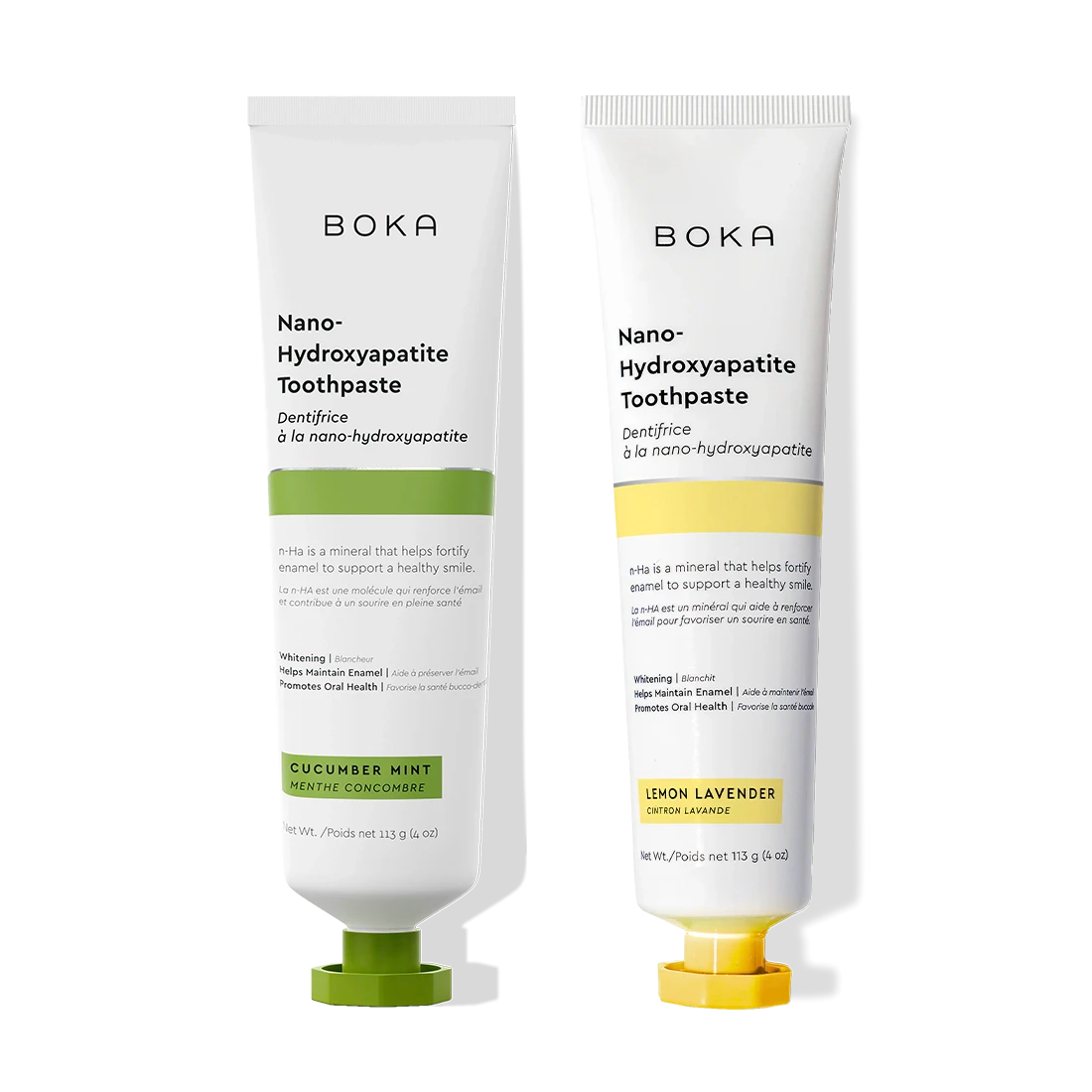 N-Ha Toothpaste 2-Pack with nano-hydroxyapatite for gentle whitening, displayed on black.
