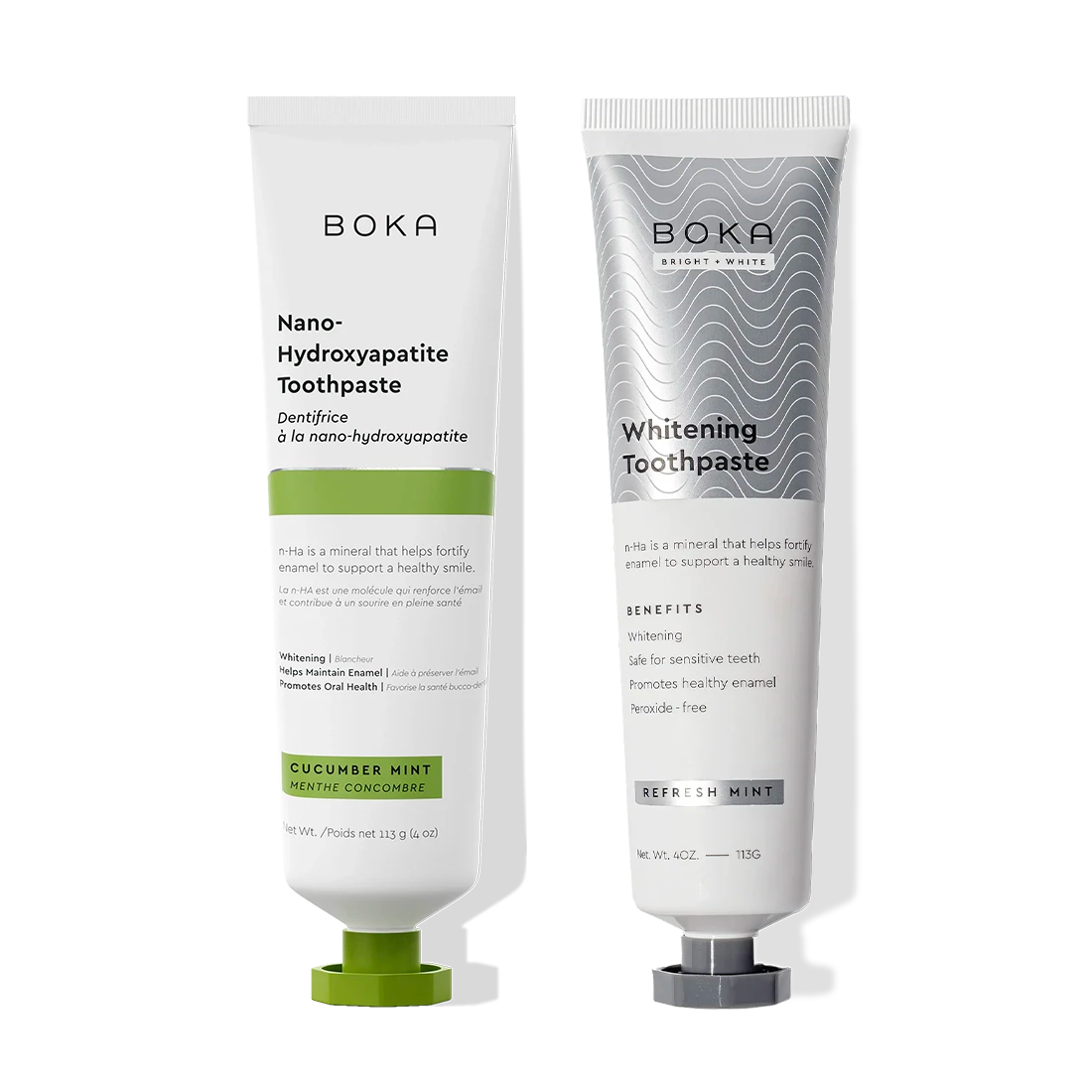 N-Ha Toothpaste 2-Pack whitens and remineralizes teeth with fresh mint nano-hydroxyapatite formula.