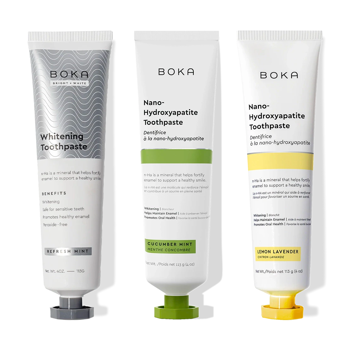 Nano (n-Ha) Toothpaste Whitening 3 Pack: Refresh Mint, Cucumber Mint & Lemon Lavender flavors.