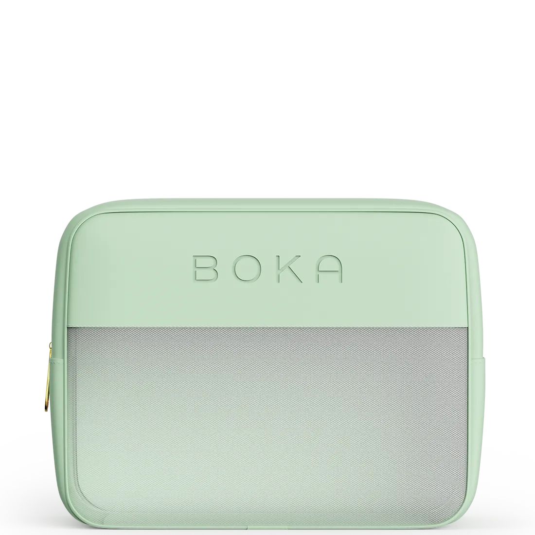 Mint green travel bag with 'Boka' branding on a white background