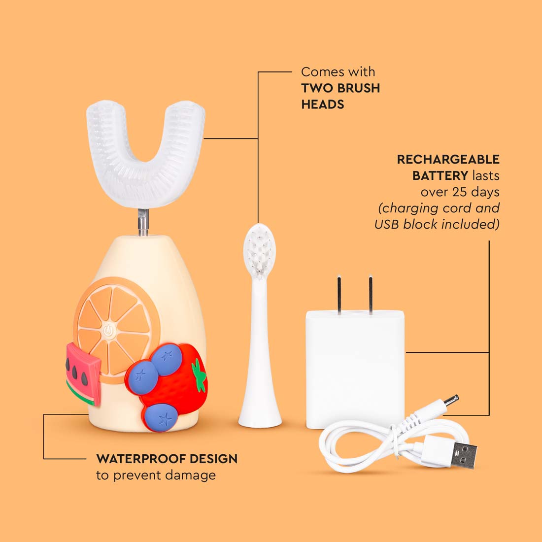 Boka Kids Sonic Toothbrush—kid-friendly with fun fruit designs that make dental care exciting!.