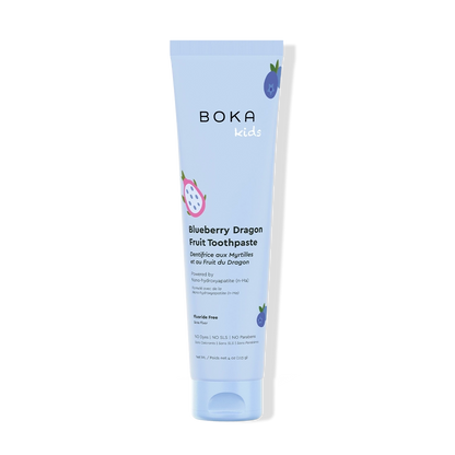 Boka Kids Blueberry Dragon Fruit Toothpaste tube on a white background