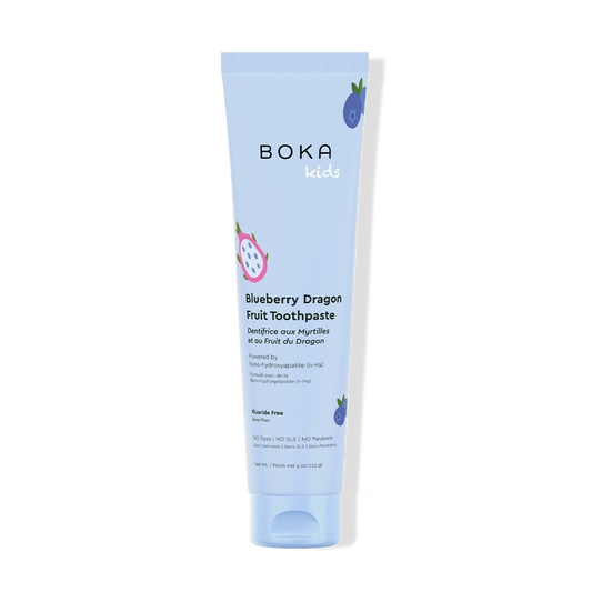 Boka Kids Blueberry Dragon Fruit Toothpaste tube on a white background