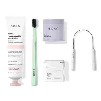 Complete Kit: Includes nano-hydroxyapatite toothpaste, toothbrush, probiotic mouthwash, floss & scraper.