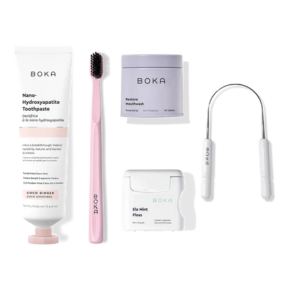 Complete Kit: Includes nano-hydroxyapatite toothpaste, toothbrush, probiotic mouthwash, floss & scraper.