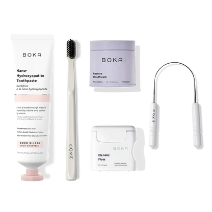 Complete Kit: Includes nano-hydroxyapatite toothpaste, toothbrush, probiotic mouthwash, floss & scraper.