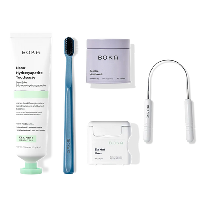 Complete Kit: Includes nano-hydroxyapatite toothpaste, toothbrush, probiotic mouthwash, floss & scraper.
