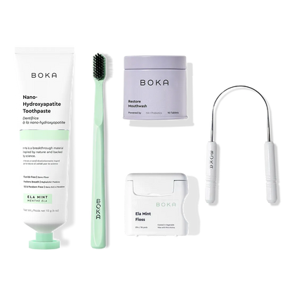 Complete Kit: Includes nano-hydroxyapatite toothpaste, toothbrush, probiotic mouthwash, floss & scraper.