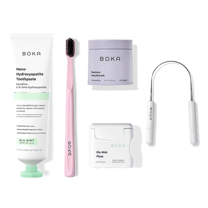 Complete Kit: Includes nano-hydroxyapatite toothpaste, toothbrush, probiotic mouthwash, floss & scraper.