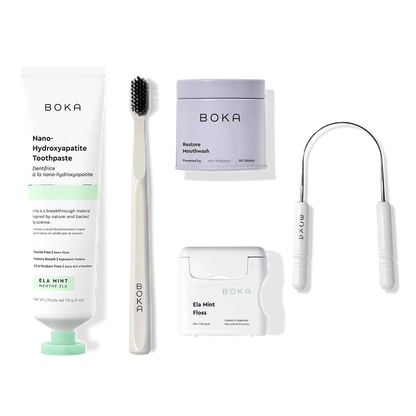 Complete Kit: Includes nano-hydroxyapatite toothpaste, toothbrush, probiotic mouthwash, floss & scraper.