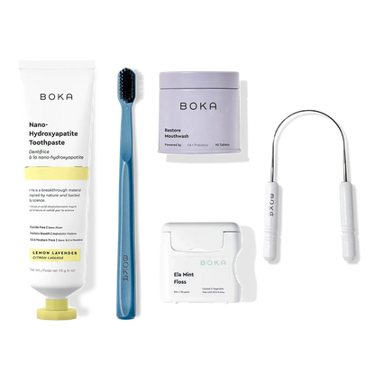 Complete Kit: Includes nano-hydroxyapatite toothpaste, toothbrush, probiotic mouthwash, floss & scraper.