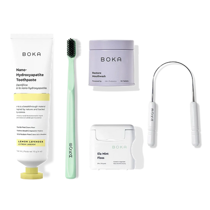 Complete Kit: Includes nano-hydroxyapatite toothpaste, toothbrush, probiotic mouthwash, floss & scraper.