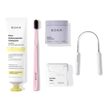Complete Kit: Includes nano-hydroxyapatite toothpaste, toothbrush, probiotic mouthwash, floss & scraper.