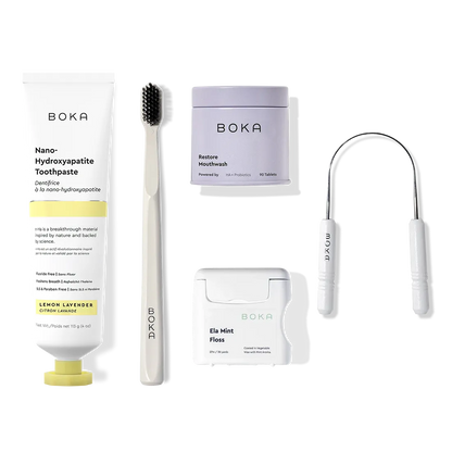 Complete Kit: Includes nano-hydroxyapatite toothpaste, toothbrush, probiotic mouthwash, floss & scraper.