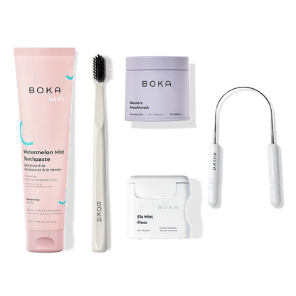 Complete Kit: Includes nano-hydroxyapatite toothpaste, toothbrush, probiotic mouthwash, floss & scraper.