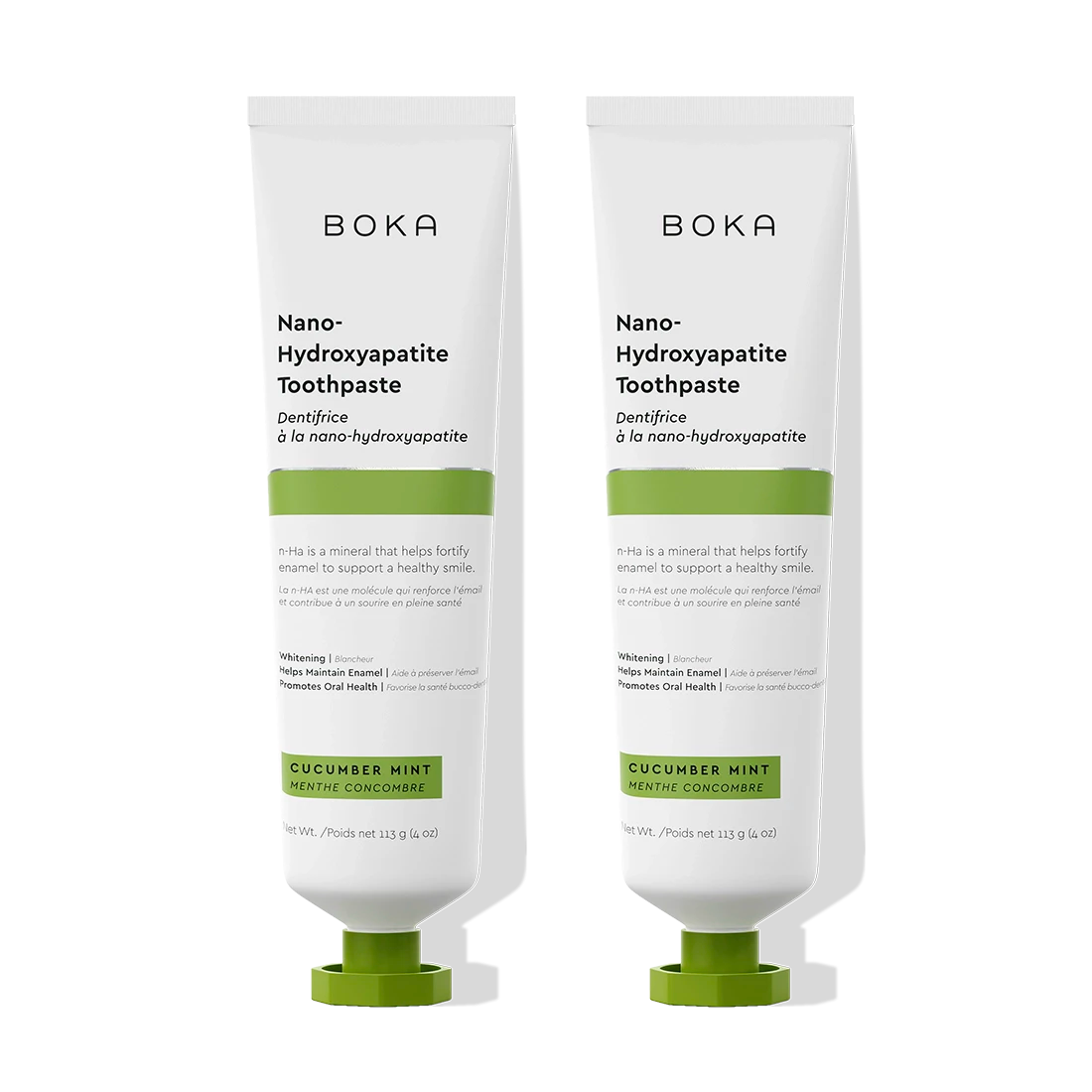 Two tubes of n-Ha Toothpaste 2-Pack in Cucumber Mint flavor to help remineralize your teeth.
