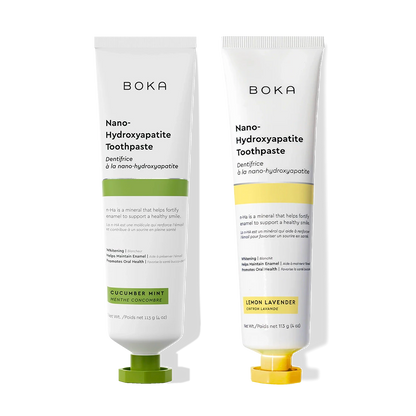 N-Ha Toothpaste 2-Pack with nano-hydroxyapatite for gentle whitening, displayed on black.