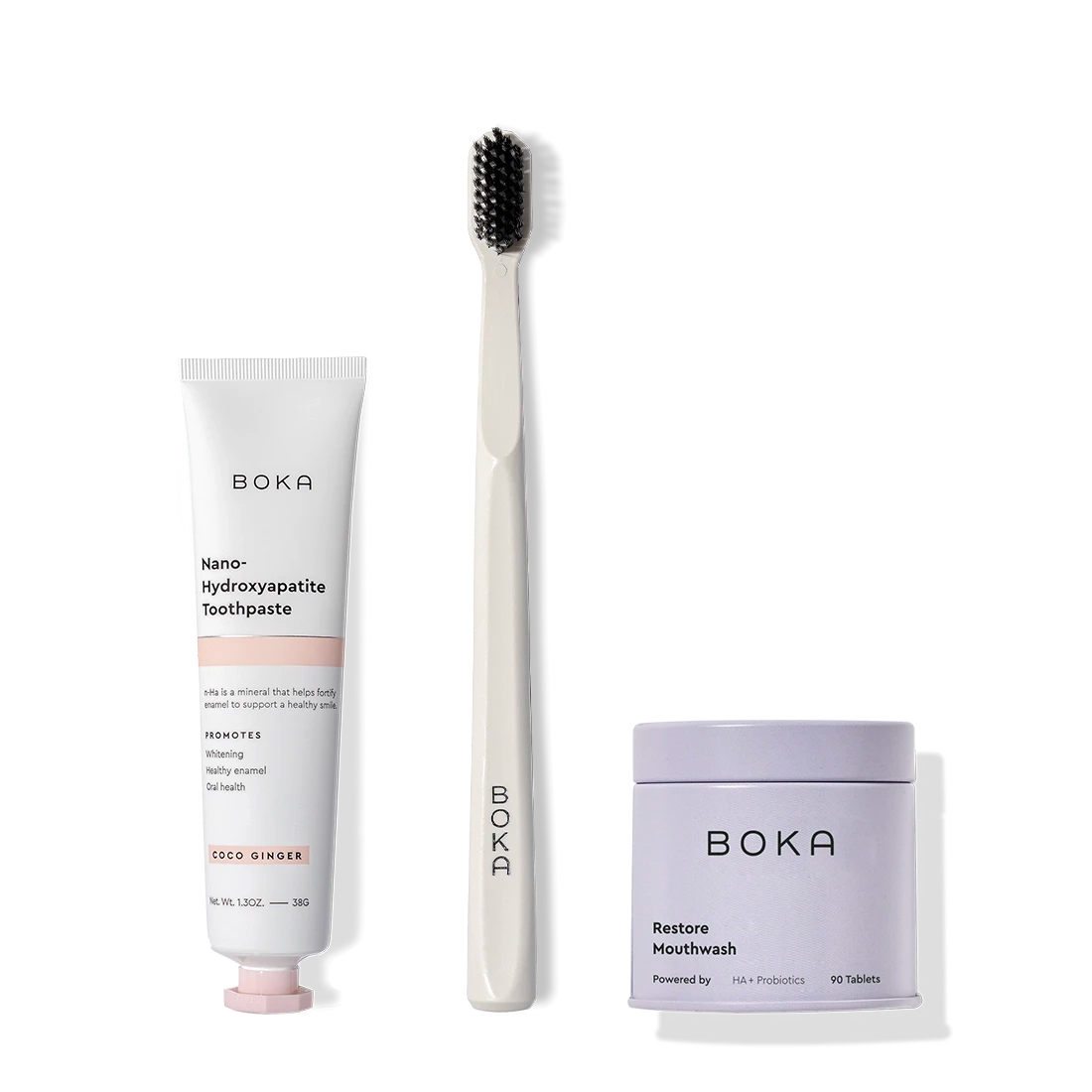 Fresh on the Go includes nano-hydroxyapatite toothpaste, mouthwash tablets, and a charcoal toothbrush.