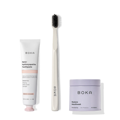 Fresh on the Go includes nano-hydroxyapatite toothpaste, mouthwash tablets, and a charcoal toothbrush.