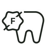 Figure of a tooth with an icon with a "F" symbol