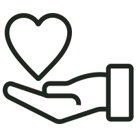 Outline of a hand holding a heart symbol