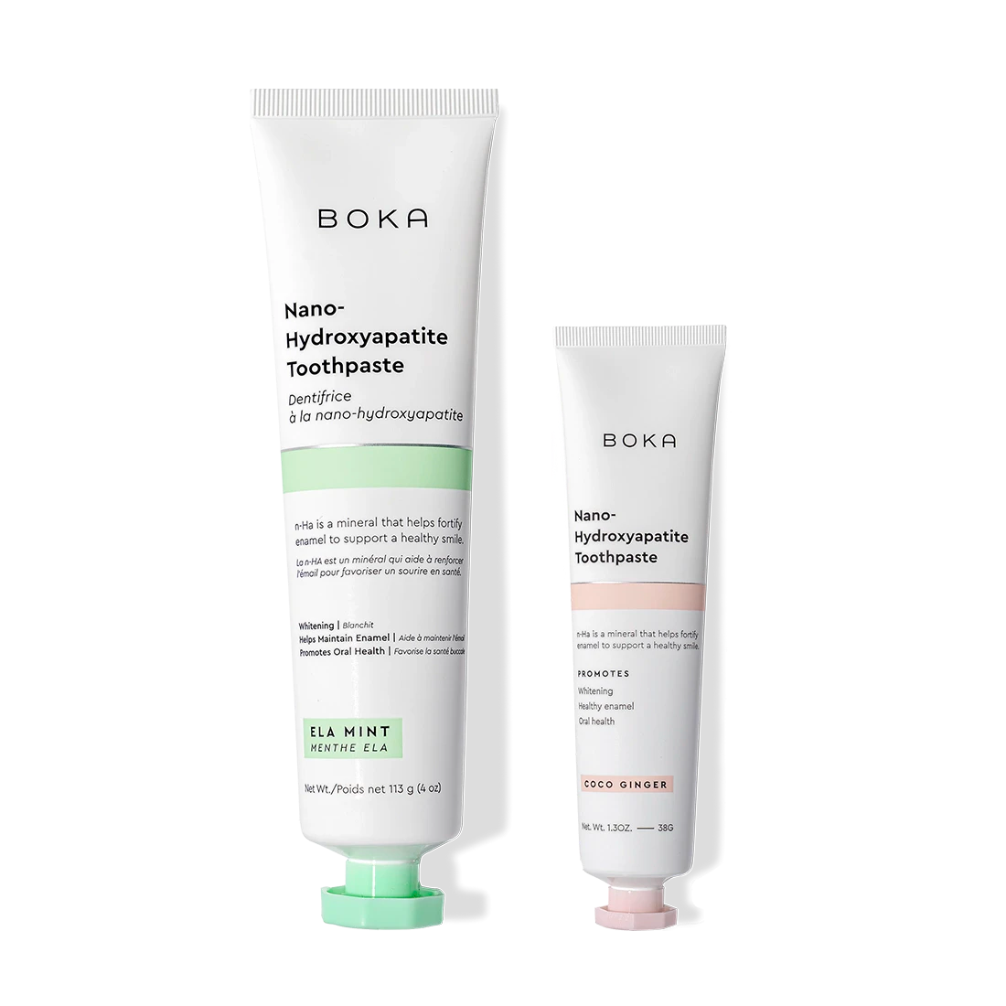 Two Home & Away toothpaste tubes powered by nano-hydroxyapatite to fortify and remineralize enamel.