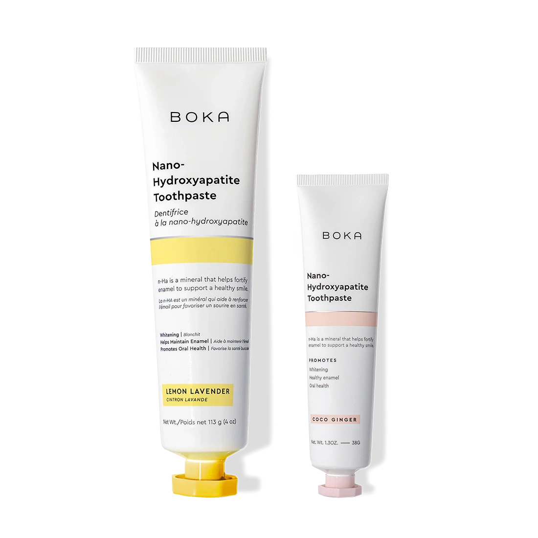 Two tubes of Home & Away toothpaste with nano-hydroxyapatite to strengthen and remineralize enamel.