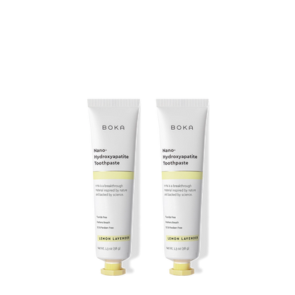 Two tubes of Boka Nano Hydroxyapatite Toothpaste on a white background