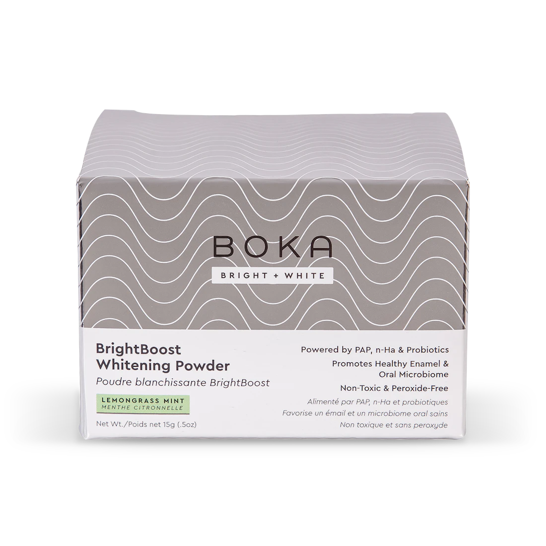 Boka Bright Boost Whitening Powder packaging on a white background
