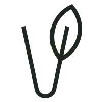 Black leaf symbol on a white background