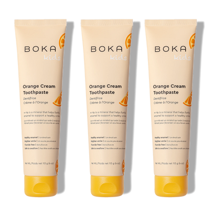 Three bottles of Boka Nano-Hydroxyapatite Toothpaste on a white background
