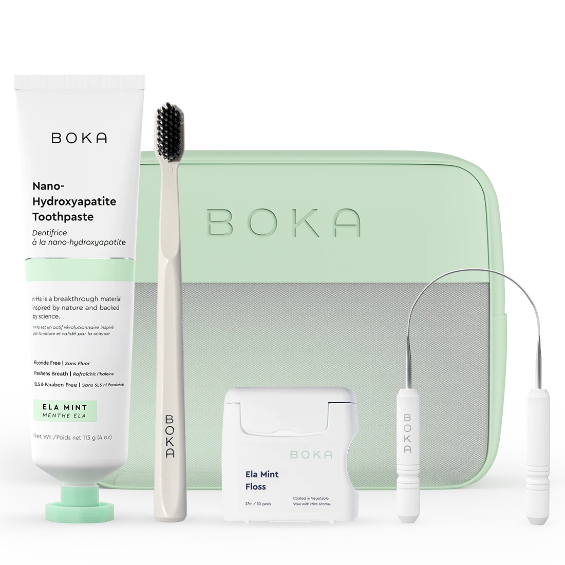 Boka Oral Care starter kit products on a transparent background