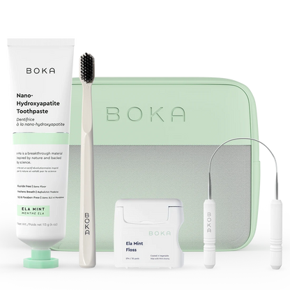Boka Oral Care starter kit products on a transparent background