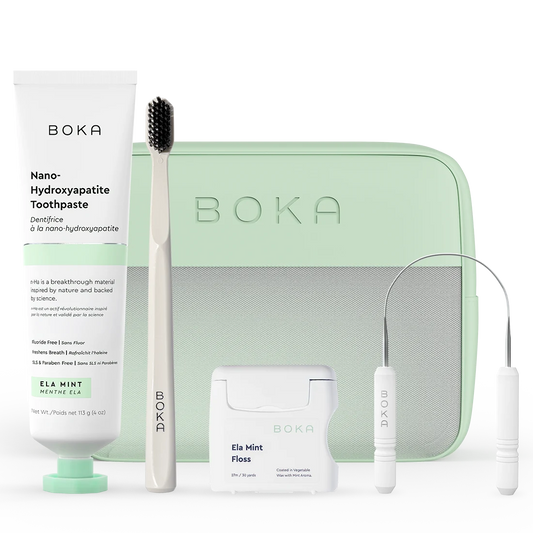 Boka Oral Care starter kit products on a transparent background