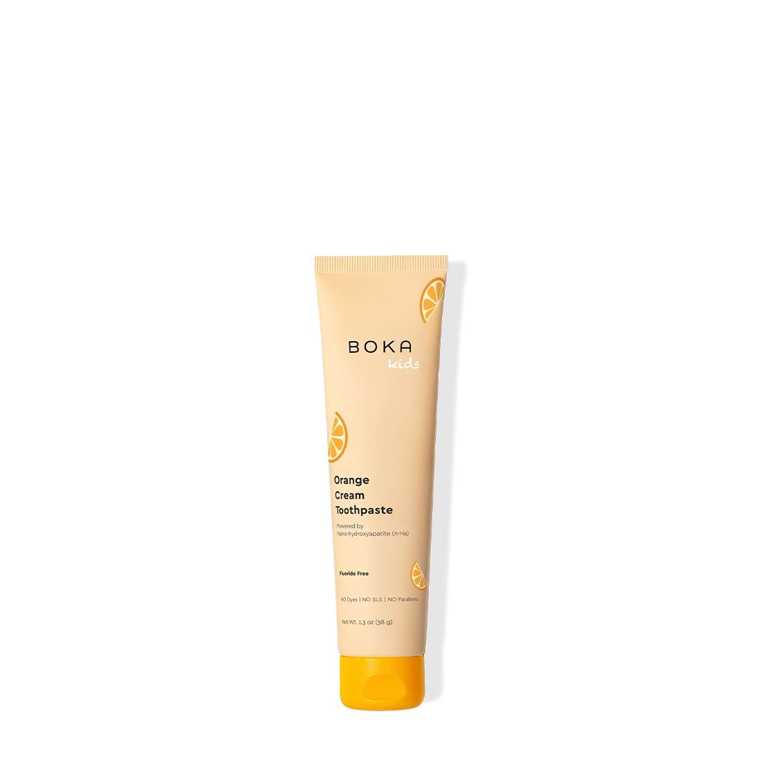 Boka Orange Cream toothpaste tube on a white background