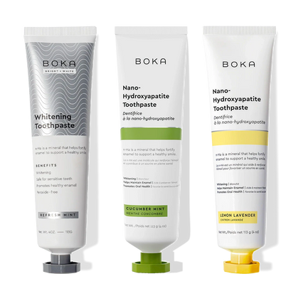 Nano (n-Ha) Toothpaste Whitening 3 Pack: Refresh Mint, Cucumber Mint & Lemon Lavender flavors.