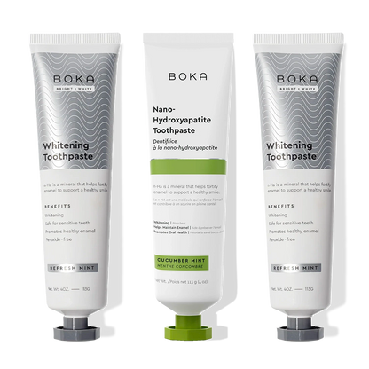 Three Nano (n-Ha) Toothpaste Whitening 3 Packs on a white background.