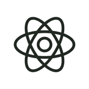 Atom symbol in black on a white background