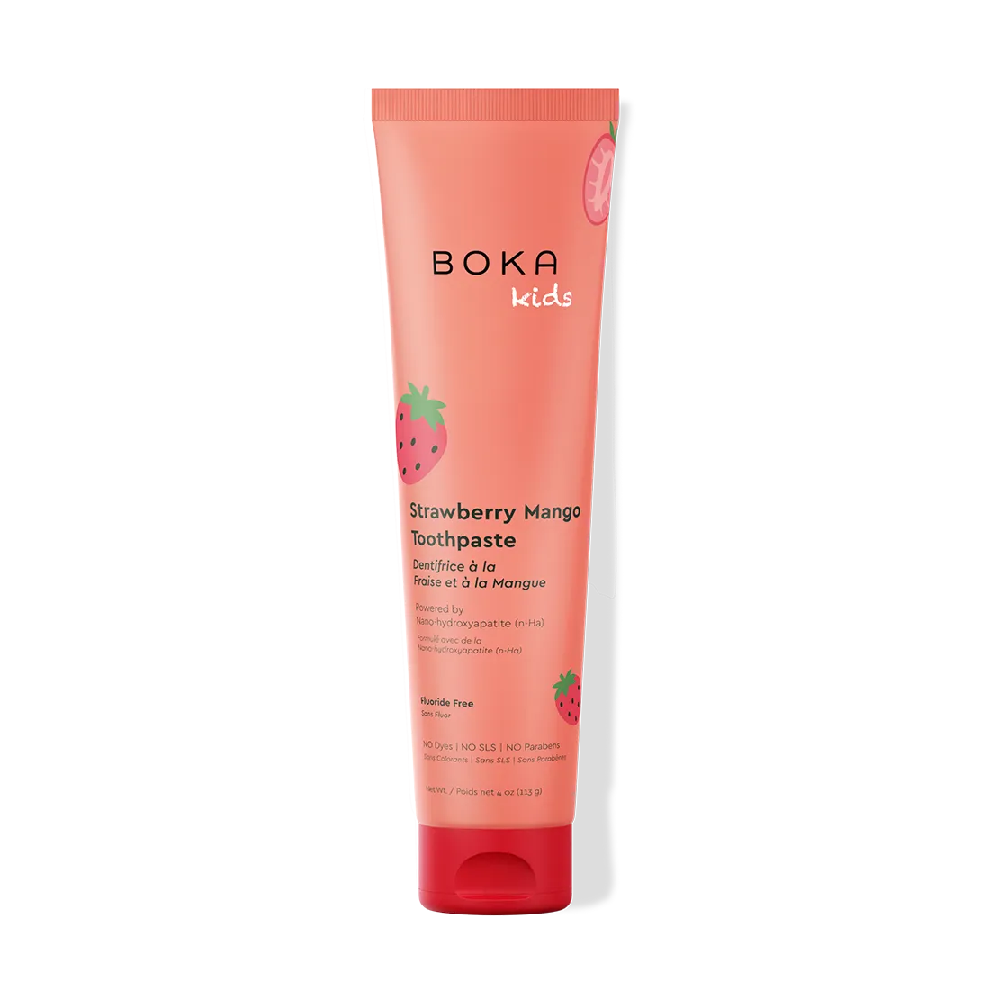 Boka Kids Strawberry Mango Toothpaste tube on a white background