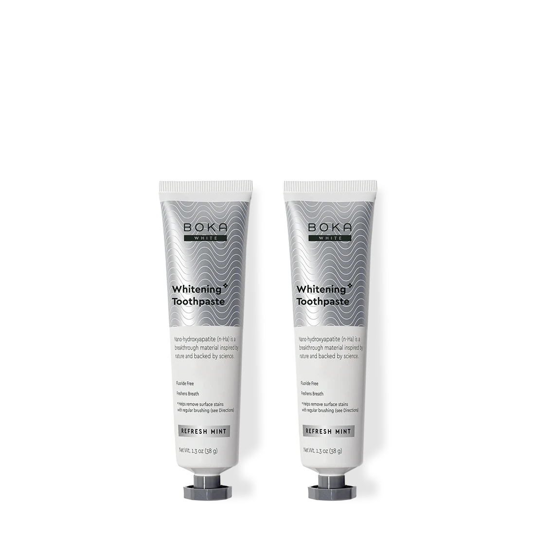 Two tubes of Boka Toothpaste on a white background